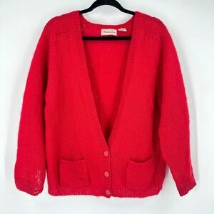 Vintage Penbrooke Lane Womens Red Mohair Acrylic Cardigan Sweater Size L